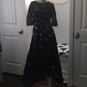 Teri Jon Navy Lace and Flowers Dress
